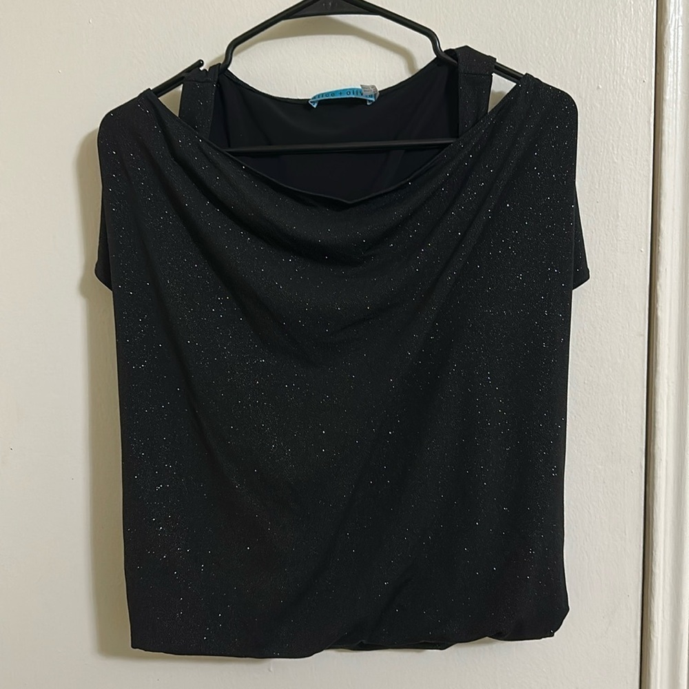 NWT Alice + Olivia Glitter Sparkle‎ Cowl Off the Shoulder Top XS